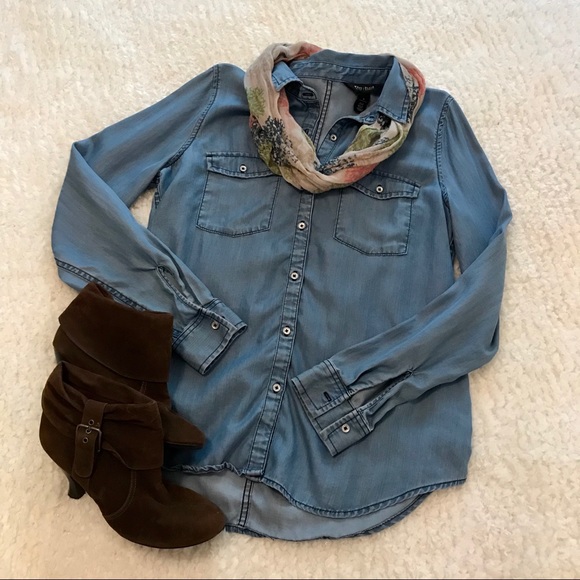 White House Black Market Tops - White House Black Market Chambray Top